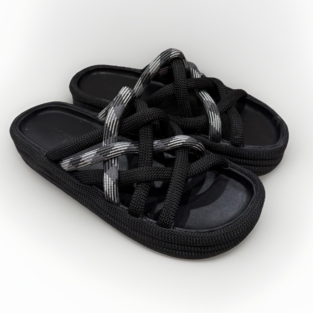 Rag & Bone 'Kris' Slide Sandals Black Rope Nautical Womens Size 7 EU 37
